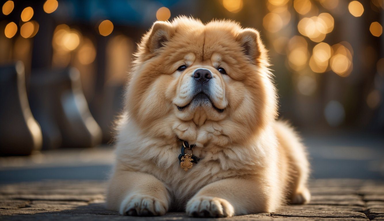 A Chow Chow puppy surrounded by various regional symbols, reflecting price differences